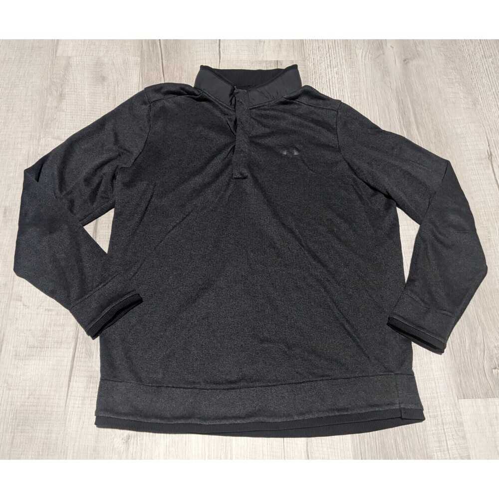 Under Armour Sweater Men's Large Black Cold Gear Loose 1/4 Snap Golf Pullover LS